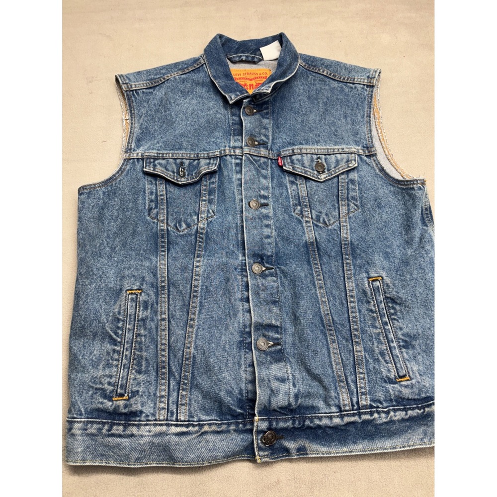 Levis Mens Medium Wash Denim Trucker Vest Sleeveless Jacket Size L 72886-0007